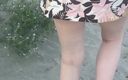 Lady Oups exhib &amp; slave stepmom: Lady Oups Butt Plug on the Beach in Micro Skirt