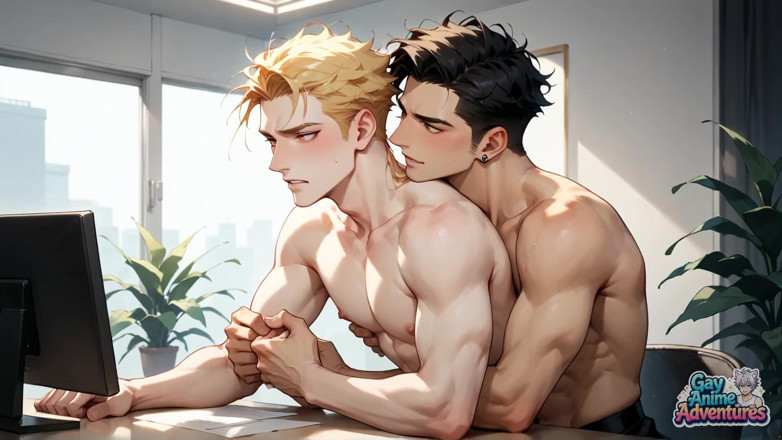Gay Anime Adventures: Ofis kas boşalması hissi