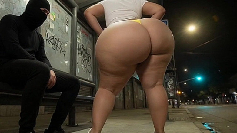 Animate golden: Big Ass Latina Sitting on the Bus Visible Yellow Thong