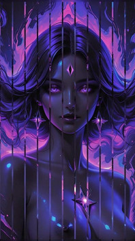 Dea cosmica mystic con incandescente viola occhi fantasia scura ai presentazione d'arte