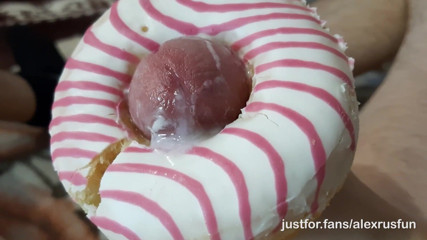 AlexRusFun: Horny skinny teen fucks a donut with a big dick