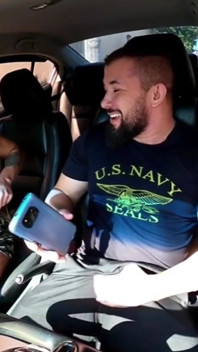 Traffic Blowjob: Exhibitionist Brunette Shows Her Tits and Sucks It All in the Car