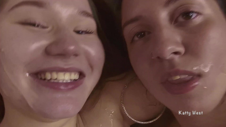Katty West: Home Sex Gangbang of Two Beauties and Big Dicks Guys