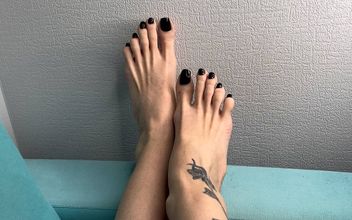 My Bare Feet with Long Toes Black Toenail Polish Worship My Toes