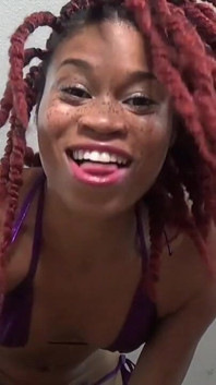 Loser- Goddess Rosie Reed Humiliates Loser Slaves in a Purple Shiny Bikini- Bratty Loser Signs & Middle Finger-1080p HD