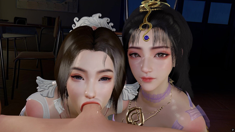 Why fuck so hard: 3d дві збуджені красуні діляться одним великим членом