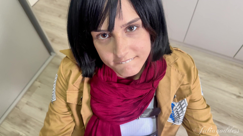 Shamelesscouple: Mikasa Cosplay BJ - Dirty Talk &amp; Cum on Tongue