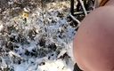 Bouncy Tits Action: Snaowballs and Spanking on Her Naked Ass Outdoors