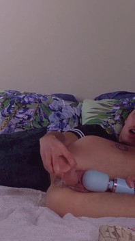 Ftm Wearing Sneakers Fucks His Pussy with 8 Inch Dildo