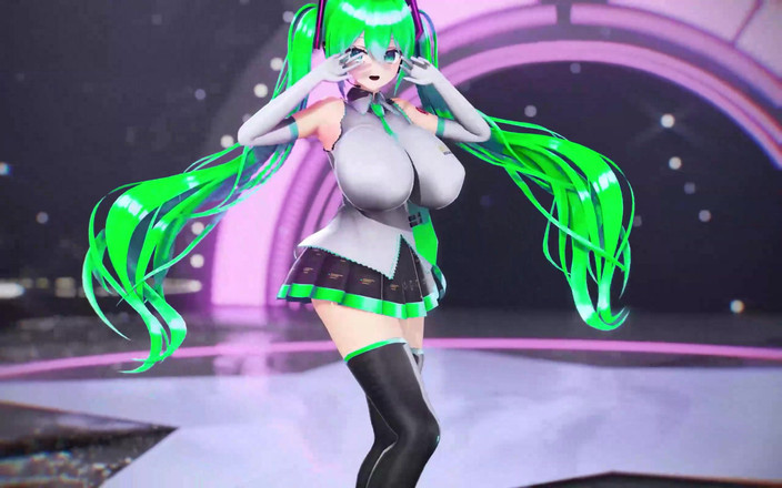 Smixix: Hatsune Miku 옷을 벗고 춤을 추는 헨타이 보컬로이드 비비디바 노래 MMD 3D 녹색 머리 색 편집 Smixix