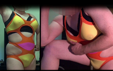 Tobi00815: 假胸部E杯：大穿戴式假阳具奶子淋浴的湿泳衣。无毛胖乎乎的变装者娘娘腔 tobi00815