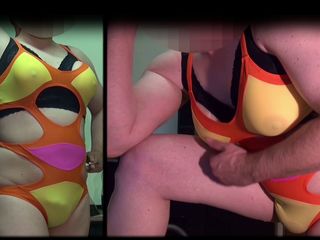 Tobi: Fake Boobs E-cup: Wet Swimsuit in Shower with Big Strapon...