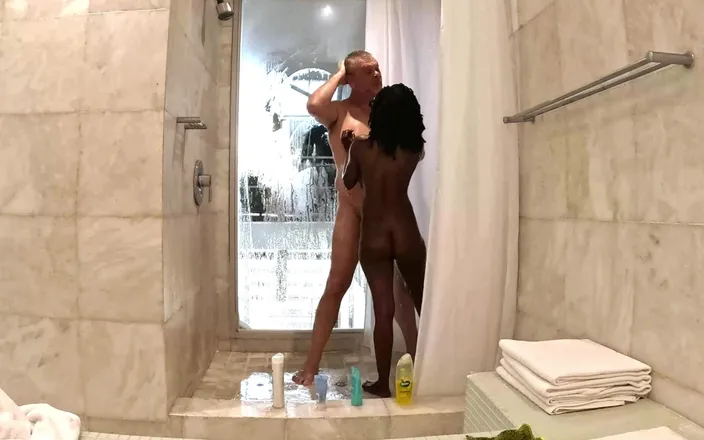 Black Swan: Sexy Petite Ebony MILF Taking a Shower with Sugar Daddy...