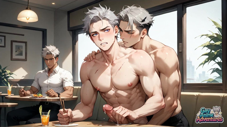 Gay Anime Adventures: Розтягуюча сперма на стегнах: м'язовий молочний фонтан гея