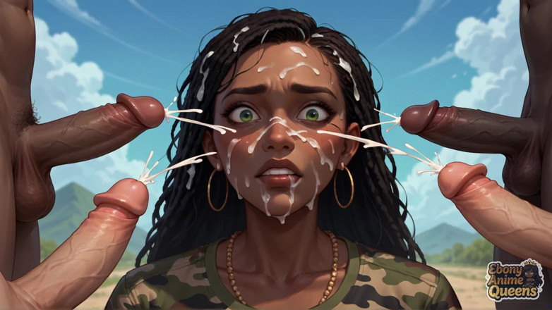 Ebony Anime Queens: Questa biriosa ragazza scura è sdraiata sulla spiaggia, pronta per un...