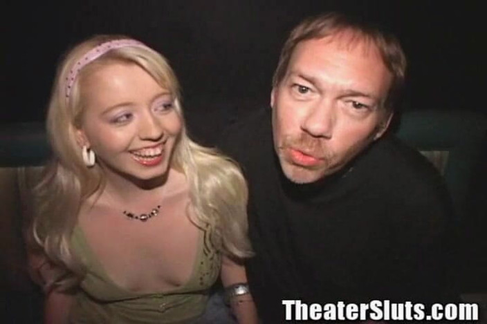 Theater Sluts: Sultry Voice Sophisticated Blonde Slut Group Fucked in Porno Theater