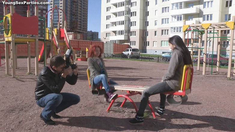 Young Sex Parties: Foursome with redhead and Asian teens