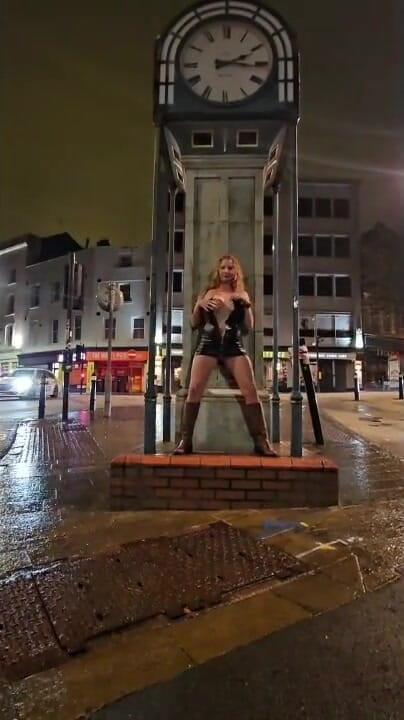 Risky Flash as Police Car Passes Behind (Raquel Van Zant)