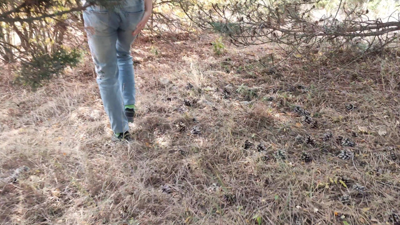 Risky Hairy Couple: Redhead Risky Masturbate and Pee in the Forest 4K