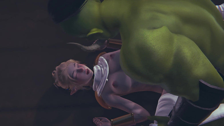 Waifu club 3D: Pancutan mani orc pada tubuh si comel