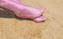 Shiny teens: 880 Shiny Rose Spandex Pantyhose on the Beach