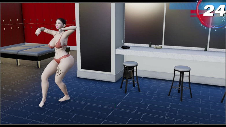 Virtual fantasy studio: Velká prsa a zadek 3D sexy dívka s barevným tetováním se...