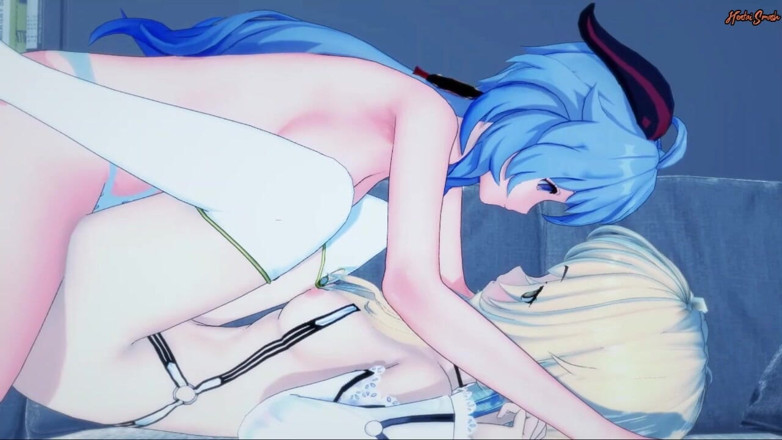 Hentai Smash: Ganyu tvrdě šuká Lumine připínákem až do orgasmu - Genshin dopad na...