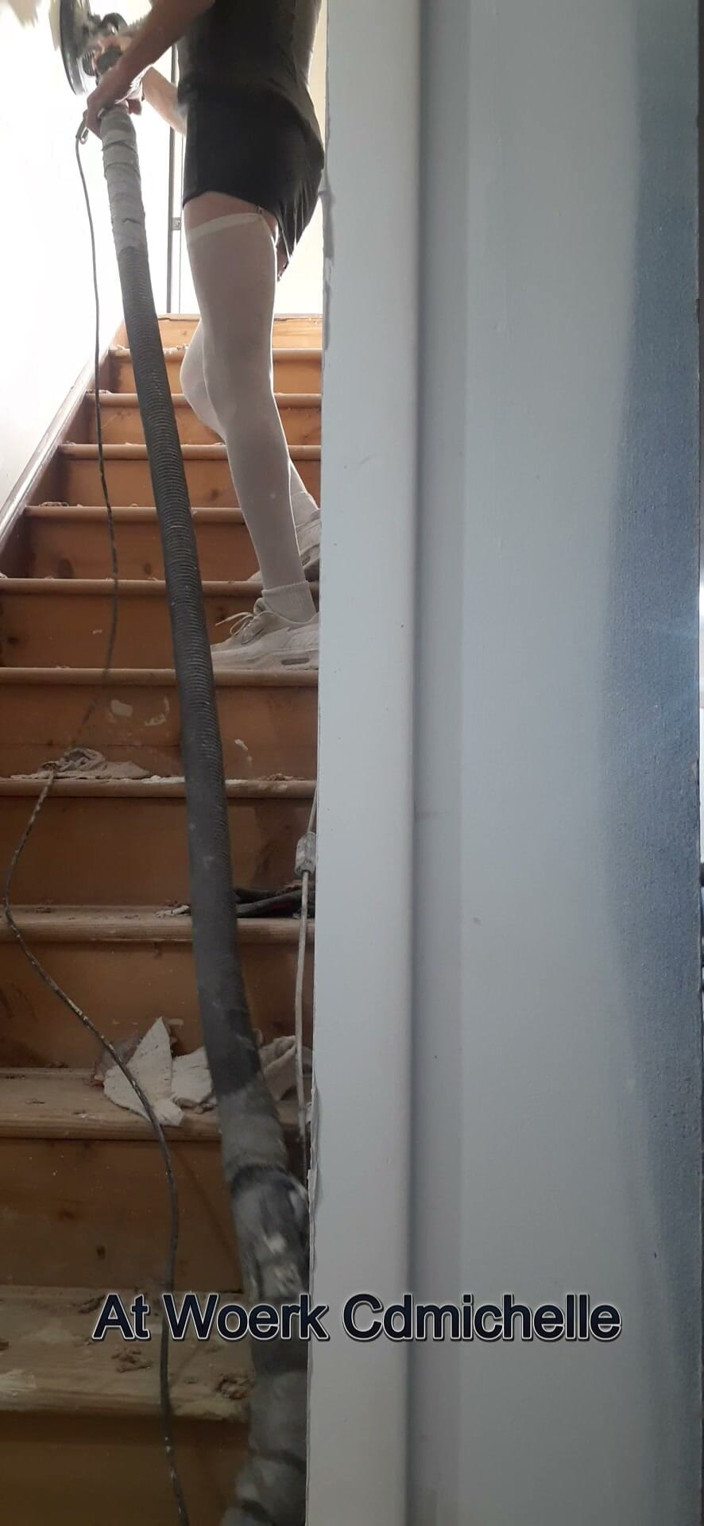 Cd Michelle lingerie: At Work Cdmichelle Sanding Drywall Before Doing Drywall Repair Wearing...