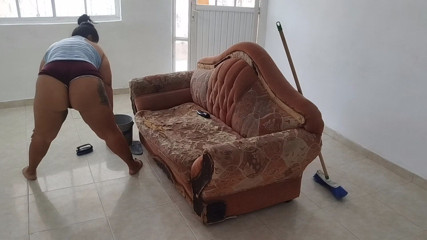 Adribella69: Hot Chubby Girl Masturbates with the Furniture While Cleaning the...