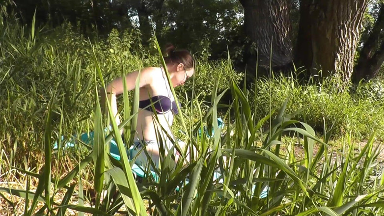 Assol: Bitch teen sunbathing private beach naked pussy masturbation doggy style...