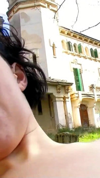 Dirty teen Clarysse fucked by her stepfather outdoor at the castle