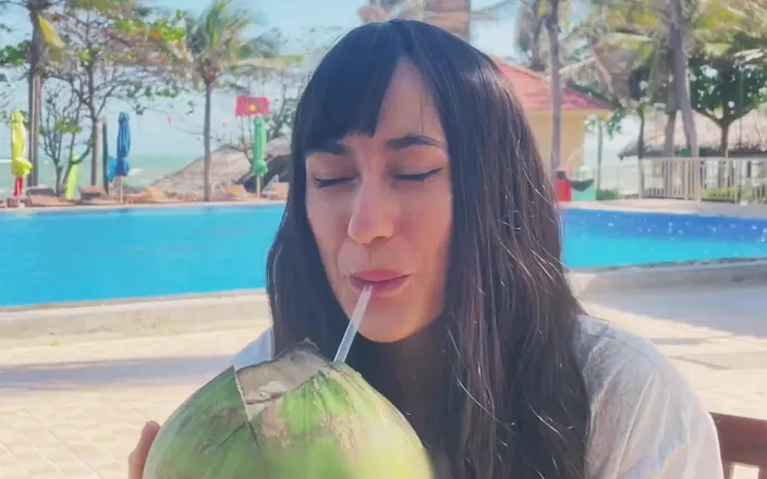 SexTravelers: Me- Sexy Beauty Girl Model and Coconut. Poolside Beautiful Alert!