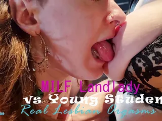 Real Lesbian Student Lodger Home Sickness Cured by Experienced Mature MILF