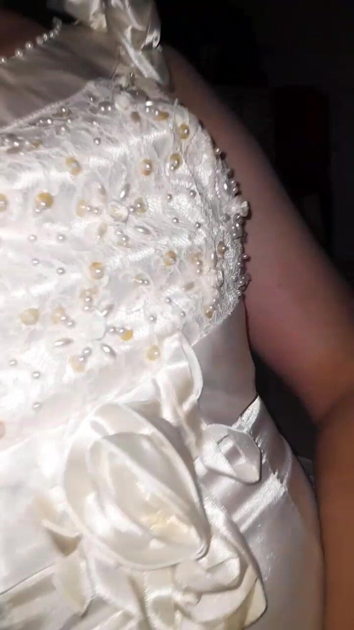 Naomisinka: Cum Flows on Satin Wedding Dress