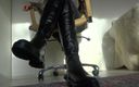 Lady Victoria Valente: Femdom POV: Ballbusting and cumming on my black overknee leather...
