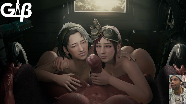 L6RD7BLU3 FUTA: Due troie strozzanti che leccano su un grosso seno transgender...