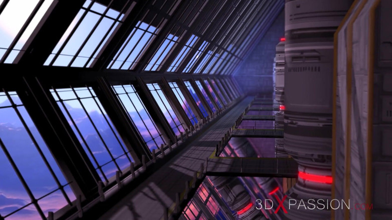 3dxpassion-transgender: 空间站里的热辣性爱！女性机器人与年轻的金发女郎玩耍