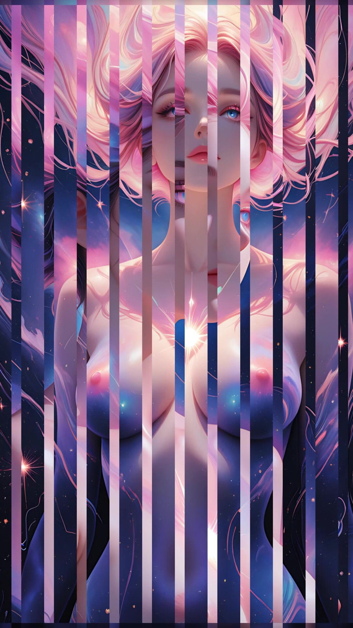 VelvetInk Studio: Donna nuda di un sogno cosmico che fluttua in una...