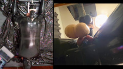 Chastitybeltboy: Sezení v pranýři s latexovým kombinézou, Pa Chastity, Giant Didildo...