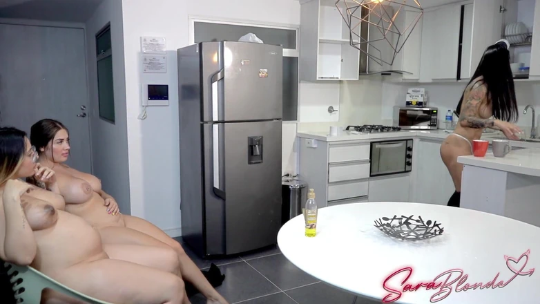 Sara Blonde: Pregnant Woman Humiliates the Sexy Employee with Her Wife - Sara...