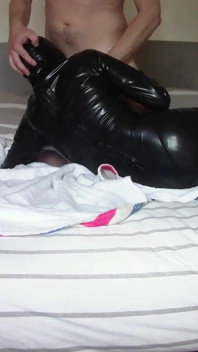 Another video with condom catsuit and high heels, I have my mouth and pussy roughly fucked