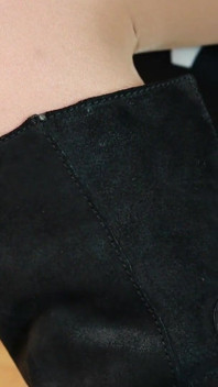 Elegance Rugged - Worn Tights dan Biker Boots In a Black Minidress