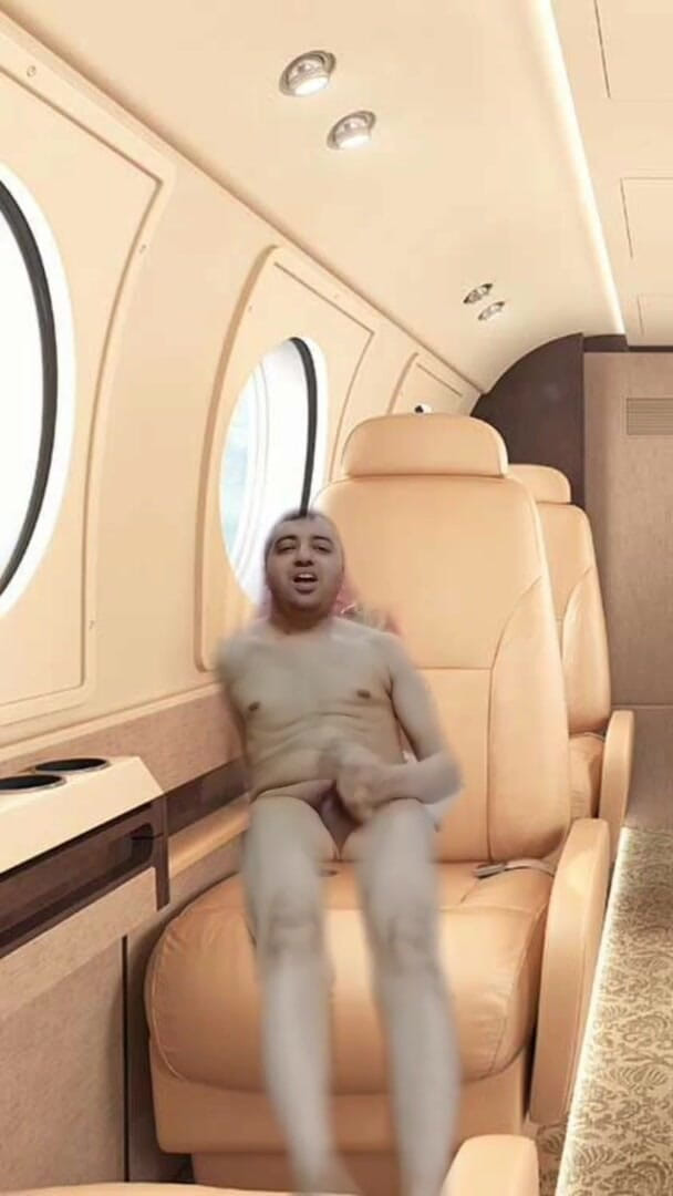 Cute & Nude Crossdresser: Nude boy masturbation on seat of the virtual Air plane.