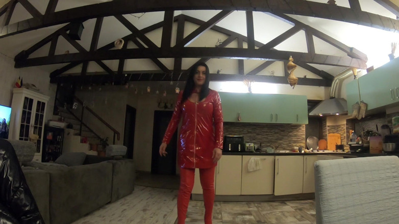 MilfyCalla: Red Leather Dress and Thigh High Boots Tease. Tight Fit,...