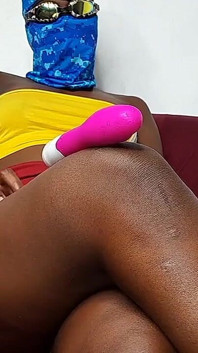 Ebony Horny College Teen Playing with Her Petite Pussy