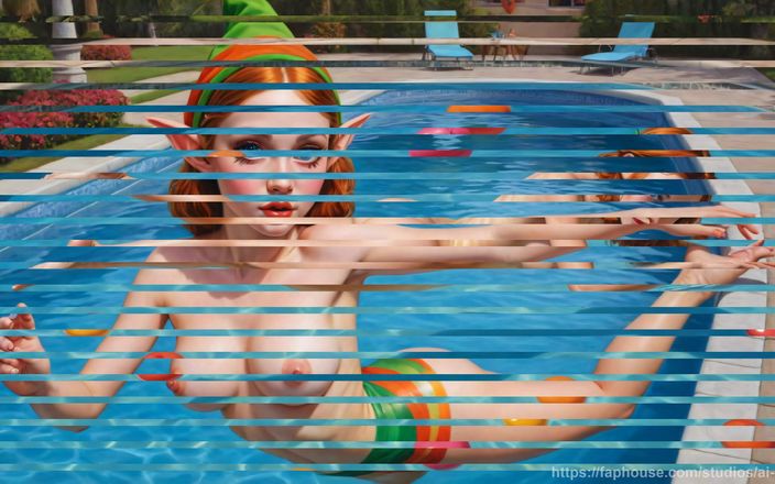AI Girls: Nude Elf Girls Playing in the Swimming Pool