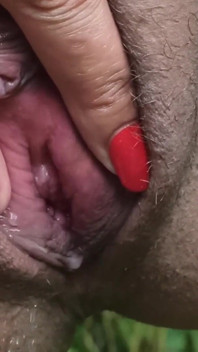 Solo masturbation outdoors in bathrobe and golden shower close up