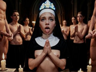 Fap AI: Hot Ai Nun - blowbang y gangbang en iglesia