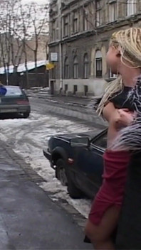 Snowy Exhibitionist Flashes Pussy and Ass in Public
