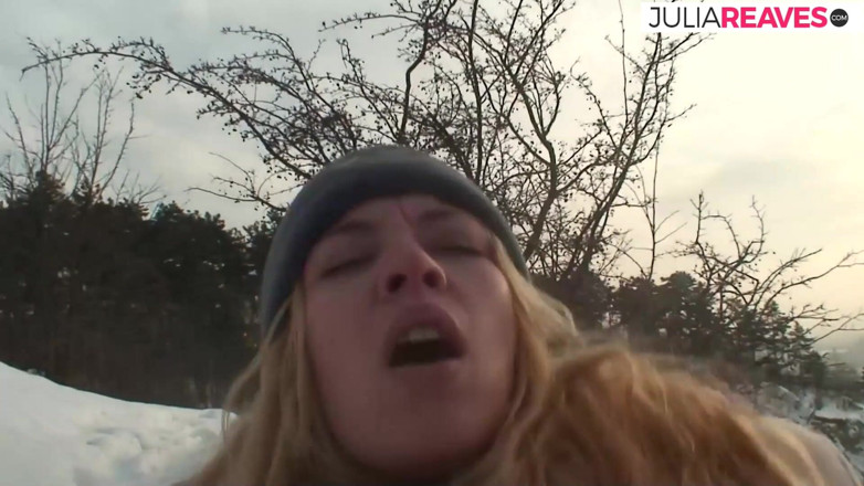 My German Amateurs: Sexy redhead rides a hard cock out in the cold...